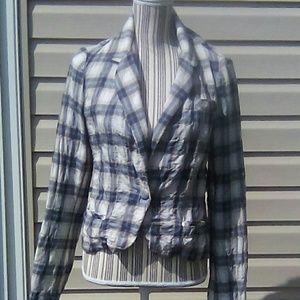 DREW Anthropologie Seer Sucker Plaid Long Sleeve Lightweight Blazer Size Medium